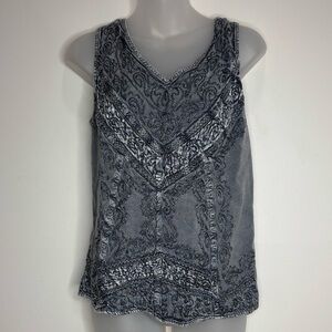Art Collection Boho hippie grey tank top textured print design tie back large